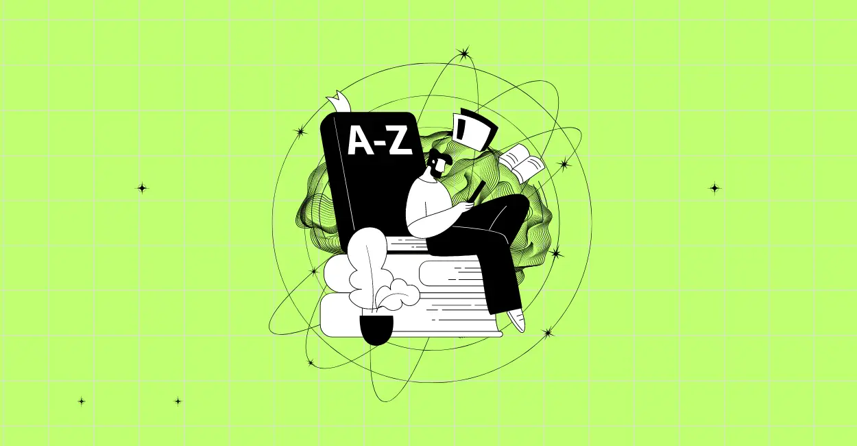 illustration of a man with a book title Atoz explain content of a page.